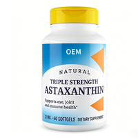 Gélules d'astaxanthine triple force naturelle, 60 unités, complément alimentaire OEM pour la santé des yeux, des articulations et du système immunitaire