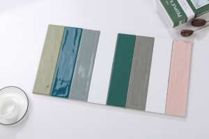 Superficie ondulada colorida Tonos cálidos y fríos cerámica Esmalte Azulejos de baño 73*300mm - Product Image 2