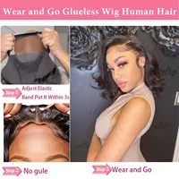 Perruques courtes sans colle en cheveux humains vietnamiens bruts, styles Body Wave, Deep Wave et lisses, avec closure en dentelle 5x5, pour femmes noires