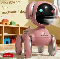 Mini ventilateur de bureau en plastique, forme de chien robot mignon, 3 vitesses, moteur en cuivre, rechargeable par USB, lumière colorée à un clic, portable, cadeau pour enfants