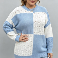 Pull tricoté à carreaux color block pour femme grande taille, style européen et américain, collection automne-hiver, usage quotidien, vente en gros, personnalisation OEM ODM