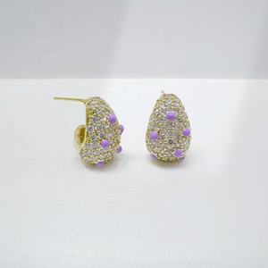 Pendientes grandes de plata de ley 925 personalizados, estilo occidental único, joyería de moda, geométricos, gruesos, chapados en oro de 14k, con esmalte. - Product Image 1
