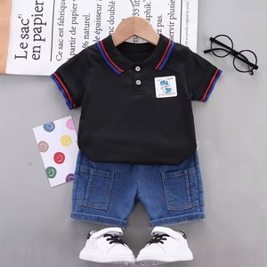 Ensemble de vêtements décontractés pour garçons de 0 à 4 ans, polo à manches courtes et short en jean, mode été - Product Image 5
