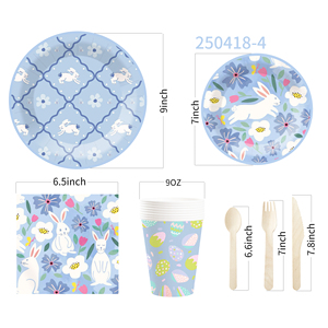 DAMAI Easter Themed Tableware Set Disposable Dessert Plates Bunny Flowers Paper Plate Napkins for Easter Indoor Decorations - Product Image 6