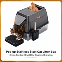 Litière pour chat de 65 L, entièrement fermée, à entrée supérieure, rectangulaire surdimensionnée, en acier inoxydable, anti-éclaboussures, disponible en OEM/ODM