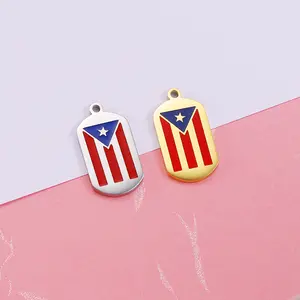 Jewelry Accessories Finding Accessories For Jewelry Metal Stainless Steel Enamelled Puerto Rico Flag Tag Pendant Charm