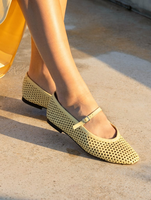 Chaussures plates élégantes en maille de haute qualité pour femmes, ballerines à enfiler, chaussures plates à bout rond en raphia pour l'été