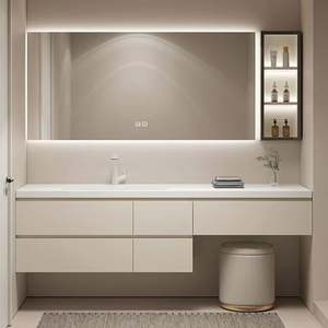 Meuble de salle de bain en bois blanc de style contemporain et simple, vasque simple avec miroir intelligent extra large - Product Image 4