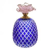 Botol Parfum Kristal Mewah Ukiran Nanas Biru, Wadah Aroma Kaca dengan Tutup Bunga, Dekorasi Rumah Arab