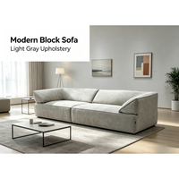 Canapé modulaire en tissu gris clair en forme de L, meubles de salon, coussins amovibles, profil bas, sièges larges et confortables