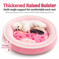 Coussin rond en peluche pour animaux de compagnie avec rebord surélevé pour chats et petits chiens, lit doux et apaisant en forme de beignet