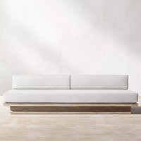 Ensemble de canapé d'extérieur en teck en forme de L avec structure en bois massif, style américain, design détachable pour jardin et villa