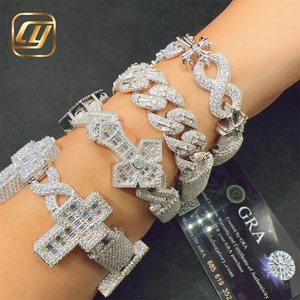 Pulsera de Plata de Ley 925 con Moissanita Certificada GRA, Joyería Fina Hip Hop, Cadena Cubana con Cruz, 13 14 25MM - Product Image 1