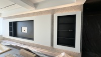 Meuble TV moderne en bois de luxe, personnalisé, avec panneau décoratif, pour la maison, l'appartement, l'hôtel