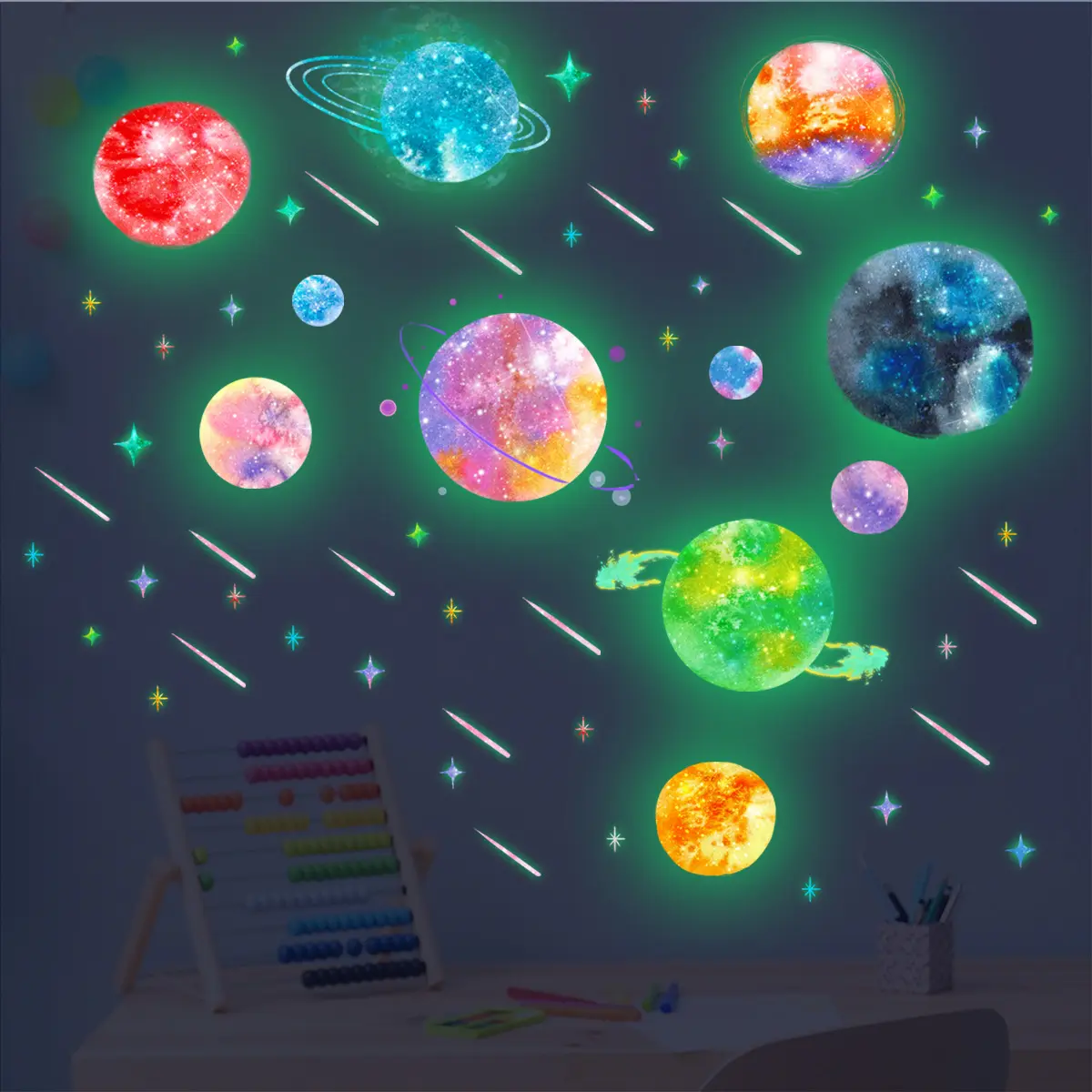 Wall Stickers luminous Custom Wholesale Bright Planets Decals Sticker for Kids Bedroom Room