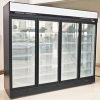 Congélateur vertical commercial à 4 portes vitrées avec affichage numérique, dégivrage automatique, grande capacité pour viande congelée et crème glacée