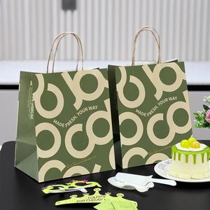 Custom Eco-Friendly Disposable Biodegradable Kraft <b>Paper</b> Bags with Handles for Dessert Cake Croissant Bread Toast Takeaway - Product Image 6