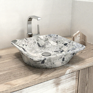 Lavabo de Mármol Gris Tundra Artístico Contemporáneo, Forma Cuadrada, Textura Moteada, Muebles de Baño Modernos Hechos de Piedra Natural de Malasia - Product Image 1
