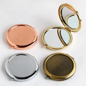 Metal dupla face pequeno espelho de ouro com dobrável portátil rosa de ouro espelho de bolso 70MM de alta definição handheld make-up espelho