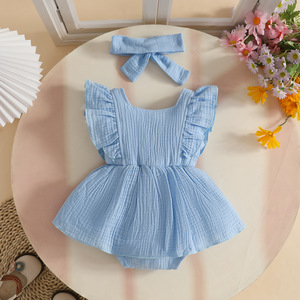 Conjunto <span class=keywords><strong>de</strong></span> Ropa para Bebé Recién Nacido <span class=keywords><strong>de</strong></span> 0 a 1 Año, Mono <span class=keywords><strong>de</strong></span> Verano con Mangas con Volantes y Cuello Cuadrado + Diadema - Product Image 6