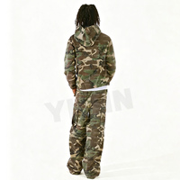 Fabricants de survêtements surdimensionnés personnalisés en camouflage, pantalon cargo camouflage et ensemble veste à capuche zippée, survêtement streetwear ample pour hommes