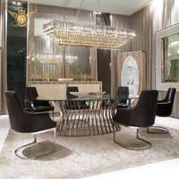 Ensemble de meubles de Table à manger avec chaise, design de luxe, en verre trempé, en métal, personnalisé, Oem, pièces
