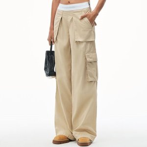 Pantaloni Casual Hip Hop da <span class=keywords><strong>donna</strong></span> di alta qualità traspirante a metà vita estiva vestibilità ampia in <span class=keywords><strong>lino</strong></span> <span class=keywords><strong>Beige</strong></span> - Product Image 3
