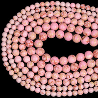 Perles rondes en pierre turquoise naturelle de sédiments marins roses AsVrai U en gros pour la fabrication de bijoux, bracelets et colliers DIY
