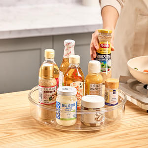 Étagère à épices <span class=keywords><strong>rotative</strong></span> de <span class=keywords><strong>cuisine</strong></span> exquise Transparent rond PET et boîte de rangement d'assaisonnement en plastique porte-accessoires - Product Image 4
