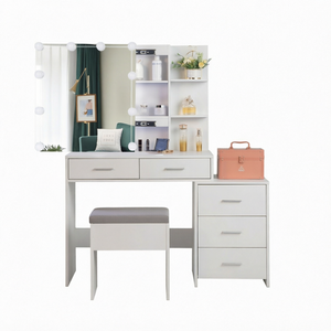 <b>Dressing</b> <b>Table</b> <b>Vanity</b> Desk with 10 LED Lighted Mirror for Bedroom Makeup <b>Vanities</b> - Product Image 1