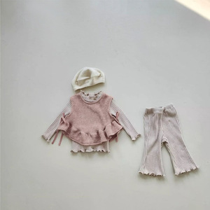 Nuovi prodotti autunnali gilet per bambini maglioni lavorati a maglia da bambina con lacci arricciati e morbidi top di gilet per neonati - Product Image 4