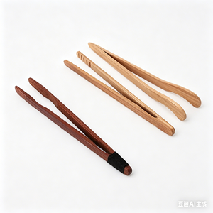 Juego de Utensilios de Cocina, Pinzas para Alimentos de Bambú con Mango de Madera y Acero Inoxidable, Herramientas de Cocina para Ensaladas y Tostadas - Product Image 1