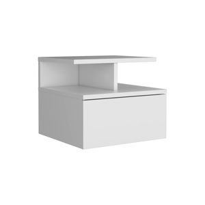 Mesita de noche flotante Adele blanca con cajón y estantes abiertos para dormitorio - Product Image 6