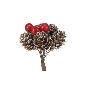 Rama cubierta de nieve con piñas naturales y bayas rojas, 16 cm de altura - Product Image 1