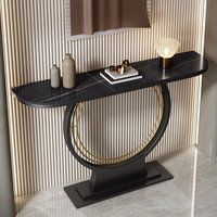 Table Console d'Entrée en Métal Luxe Léger Ultra-Étroite, Dalle de Pierre Décorative Murale Semi-Circulaire pour Couloir et Salon