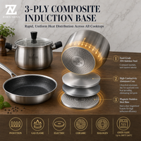 Batterie de cuisine en acier inoxydable 304 Zhenneng, 12 pièces, comprenant cinq casseroles et deux poêles, compatible gaz et induction, pour cuisine d'hôtel