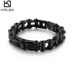 KALEN 12mm Zwart Rvs Bike Chain Mannelijke Armband