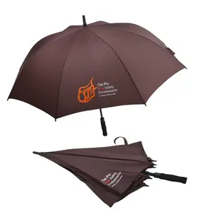 사용자 정의 로고 인쇄 최고 품질 버건디 컬러 골프 우산 자동 오픈 스트레이트 우산 부드러운 핸들