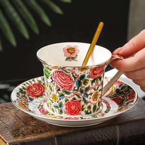 Fancy <b>Red</b> Rose European Afternoon Tea Cup and Saucer Set 250ml Flower Fine Porcelain Coffee Cups for Gift - Product Image 2