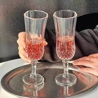 Verre à flûte en verre sodocalcique, style Instagram, vintage, à motifs diamantés en relief, haute esthétique, pour restaurant