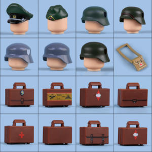 Casques de soldats allemands de la Seconde Guerre mondiale MOC, accessoires de valise, blocs de construction, casquette à visière, accessoires, briques, jouets - Product Image 2