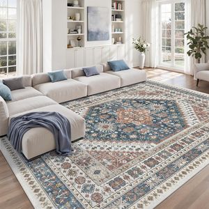 Tapis de salon de style classique européen, motif ethnique vintage, peinture abstraite rayée, design à couverture intégrale, antidérapant et durable - Product Image 2