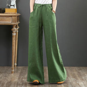 Fashion Design per donna pantaloni lunghi a <span class=keywords><strong>vita</strong></span> <span class=keywords><strong>alta</strong></span> pantaloni larghi in <span class=keywords><strong>lino</strong></span> di cotone a gamba larga - Product Image 5