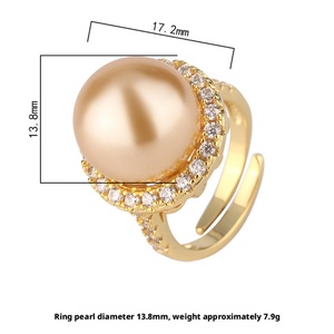 High Quality Jewelry Eco-friendly Copper Gold Plated Micro Pave Zircon 14MM Shell Pearl Halo <b>Ring</b> for Elegant Daily Wear - Product Image 2