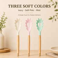 Spatule de service pour pâtes en silicone avec manche en bois, résistante aux hautes températures, qualité alimentaire, pour poêle antiadhésive