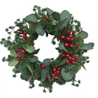 Guirlande de Noël Artificielle 30cm Baies Rouges Eucalyptus Aiguilles de Pin Décoration de Porte et Fenêtre Fêtes de Fin d'Année Vente en Gros Usine