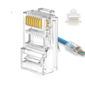 Free Sample rj11 rj45 connector Cat6 6P6C UTP Unshielded Gold Plated Pass Through Rj45 Connector Two Pieces