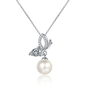 Collier en argent S925 avec perle de moissanite, pendentif aile de papillon, chaîne de clavicule, bijoux de mariage pour femmes, vente en gros - Product Image 5