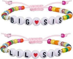 Bijoux <span class=keywords><strong>grande</strong></span> <span class=keywords><strong>soeur</strong></span> Boho Bracelets perlés lettre initiale <span class=keywords><strong>Bracelet</strong></span> de perles de verre coloré réglable - Product Image 1
