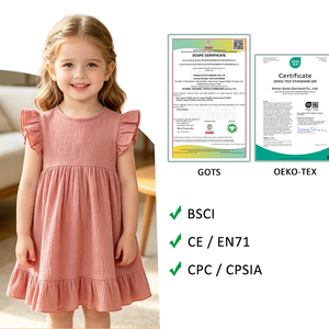 <span class=keywords><strong>Abito</strong></span> da Principessa per Bambine <span class=keywords><strong>in</strong></span> <span class=keywords><strong>Cotone</strong></span> 100% Organico con Motivo Uniforme e Tecnica <span class=keywords><strong>di</strong></span> Tintura Semplice, Grazioso Orlo a Volant - Product Image 2